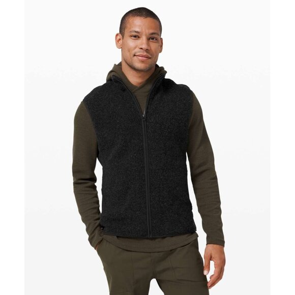 Lululemon Tundra Trek Black Wool Sherpa Fleece Zip-Up Vest, Size Large - Picture 1 of 9